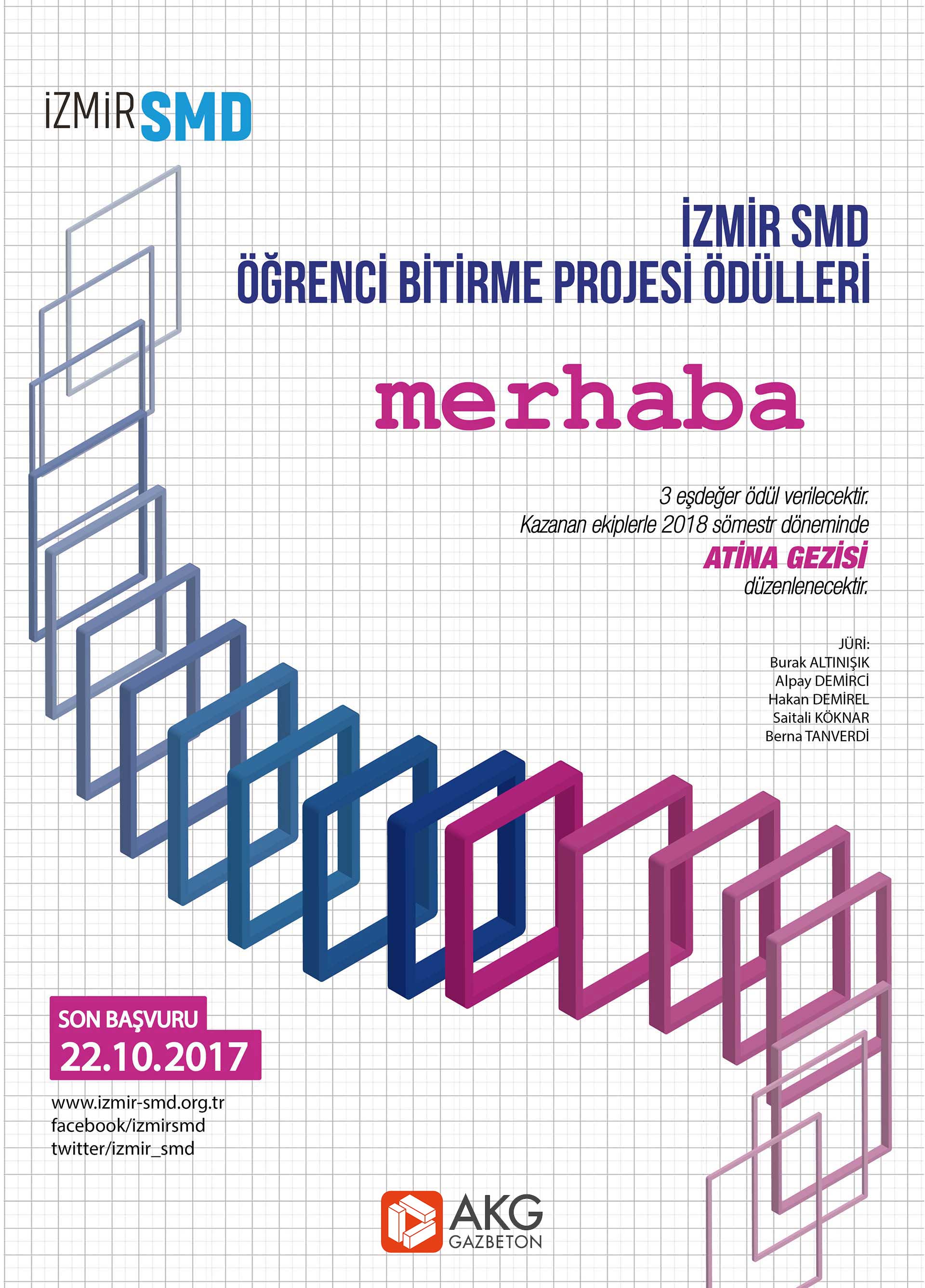 İzmirSMD'nin AKG Gazbeton sponsorluğunda düzenlediği MERHABA - İzmirSMD Öğrenci Bitirme Projesi Ödülü 2017'yi Kazanan Projeler Belli Oldu.
